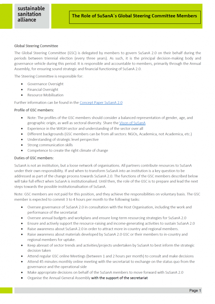 The Role of SuSanA´s Global Steering Committee Members (ToR)