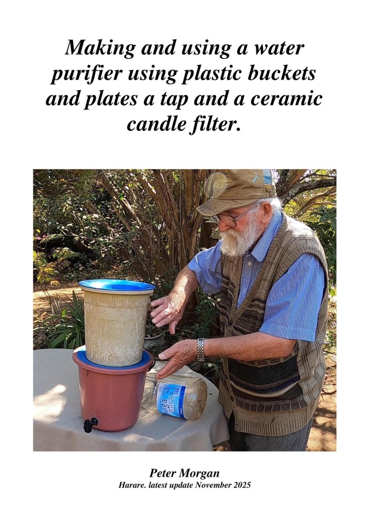 Making and using a water  purifier using plastic buckets  and plates a tap and a ceramic  candle filter